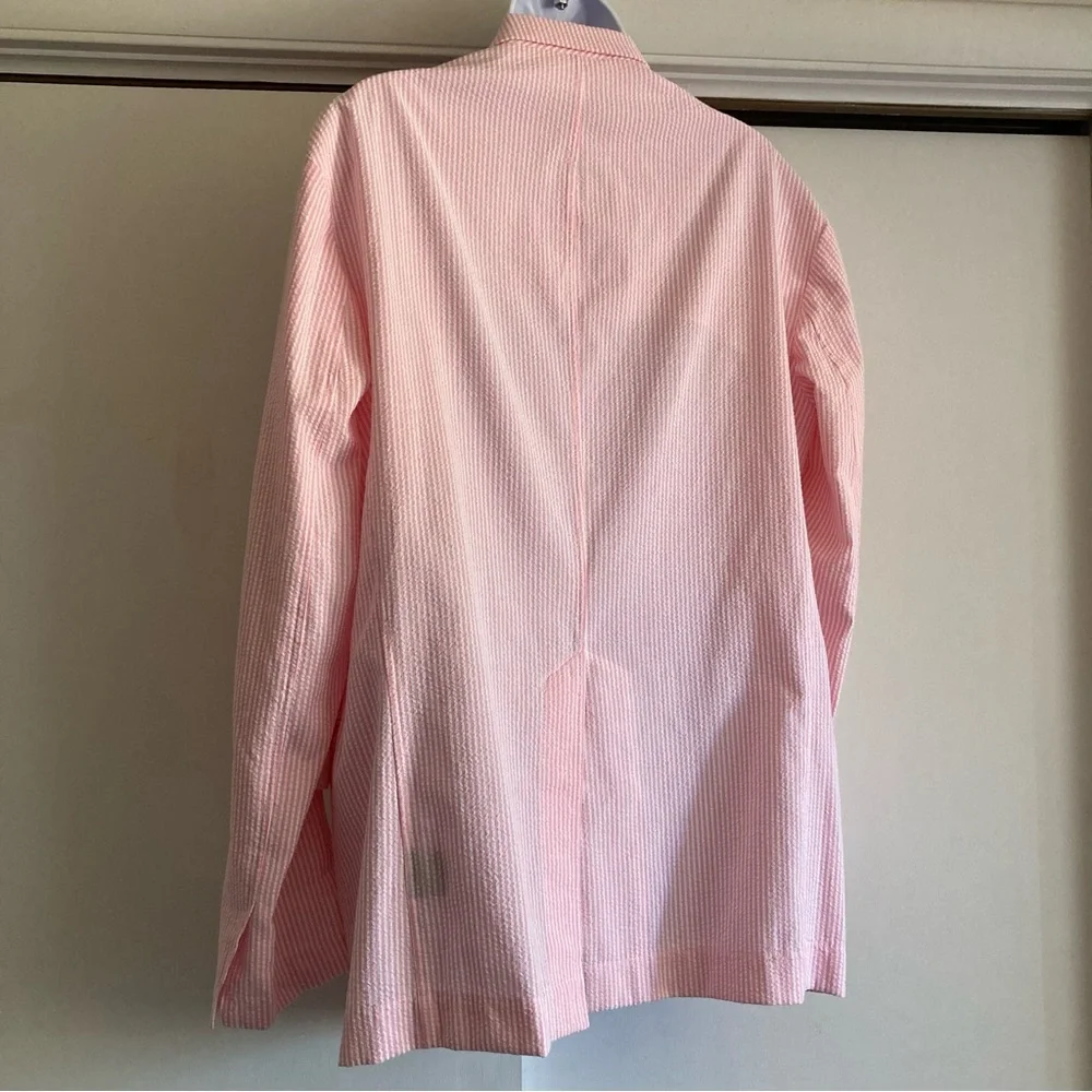 Denimist Pinstriped Pink Seersucker Deconstructed Oversized Blazer, XS Runs Big - Picture 11 of 14
